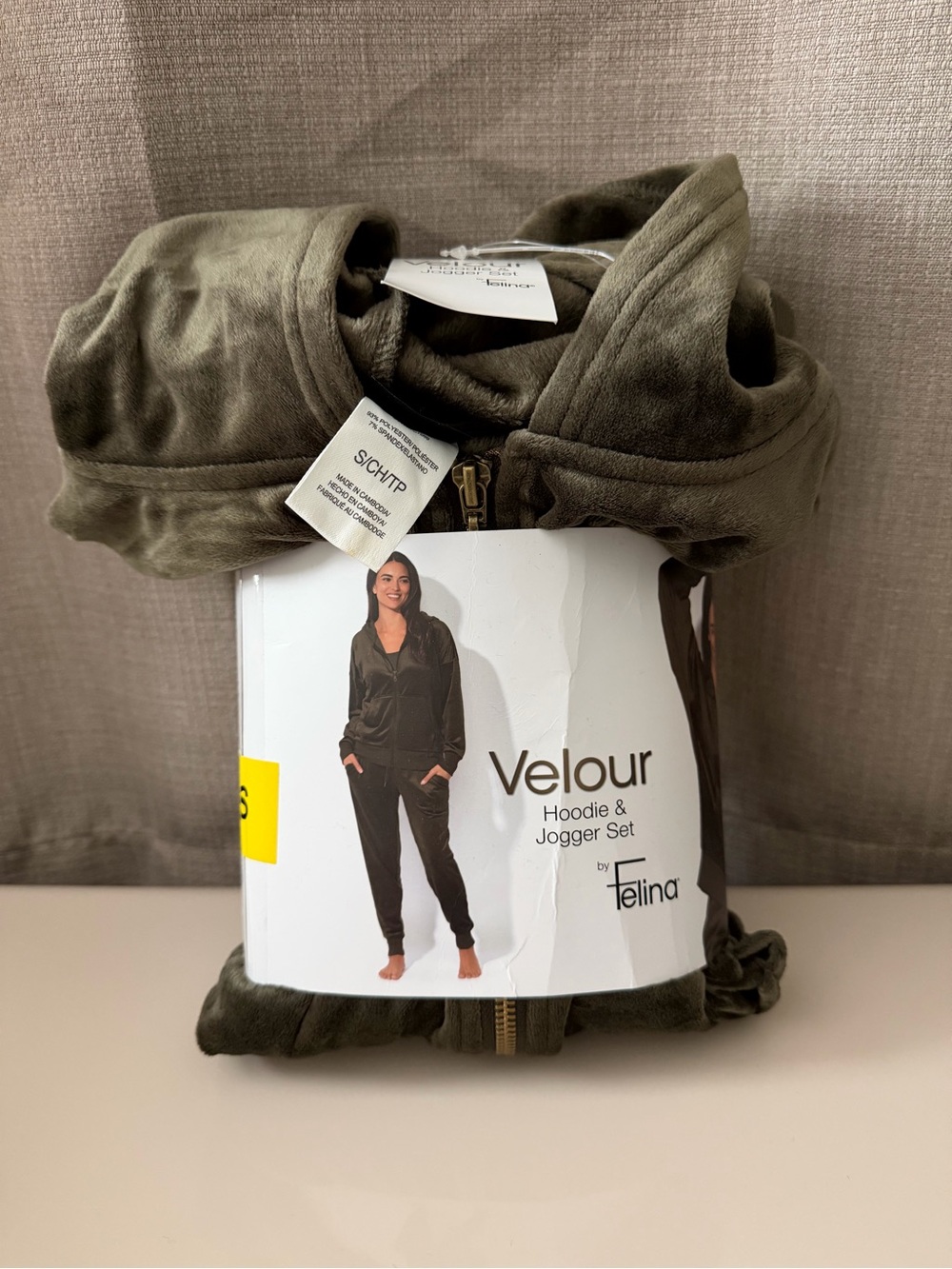 Felina Olive Green Velour Zip Hoodie & Joggers Set